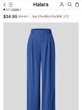 HALARA Cobalt Blue Wide-Leg Pleated Trousers